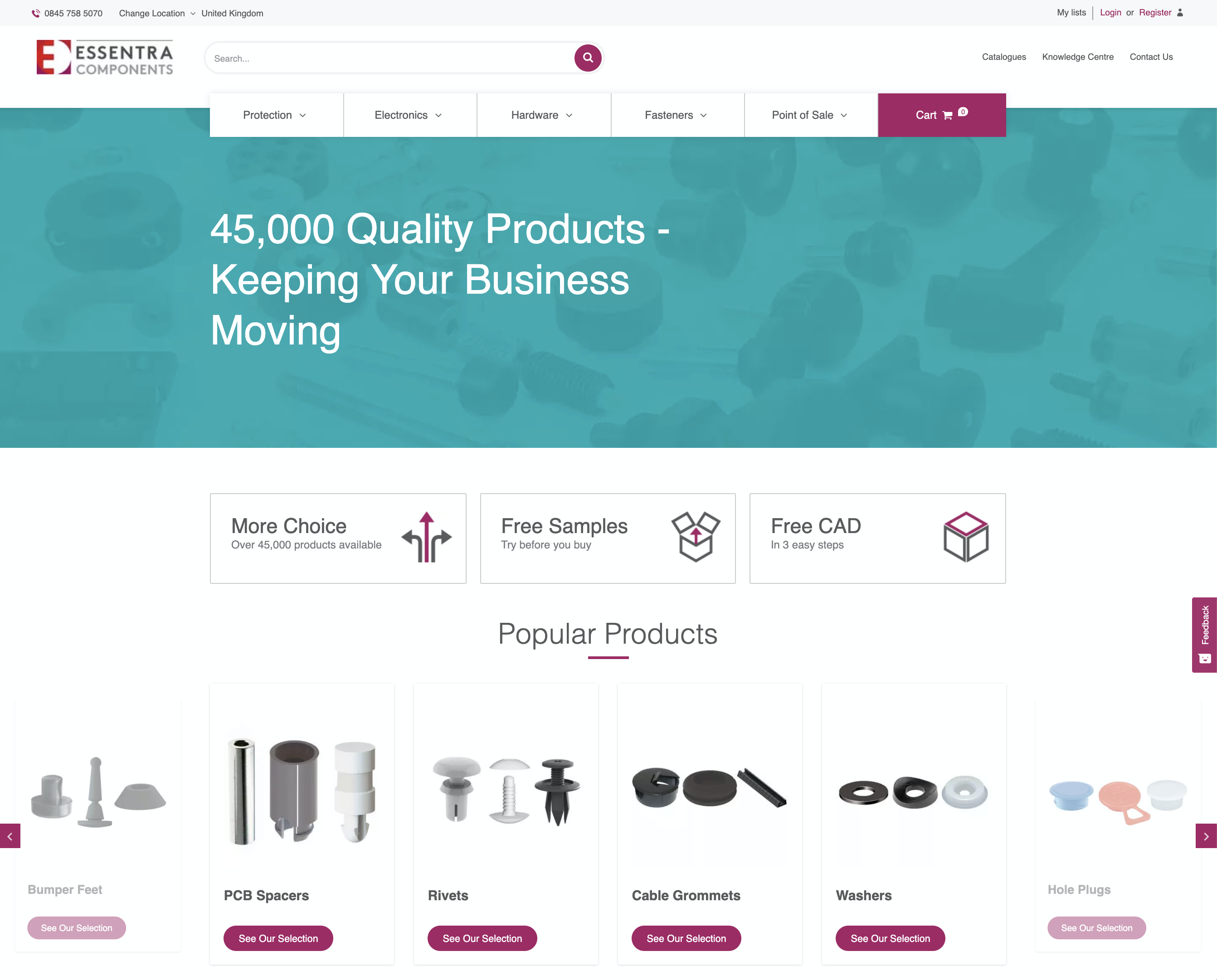 Homepage screenshot Essentra Components UK 2020-02-10